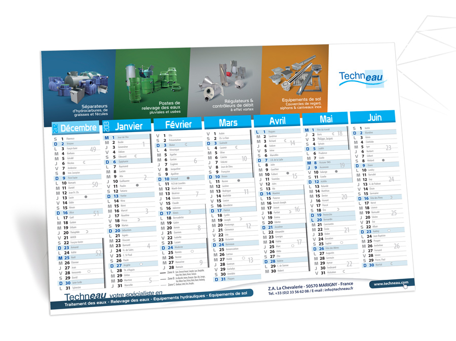 Calendriers A2 aux couleurs Techneau édition 2013